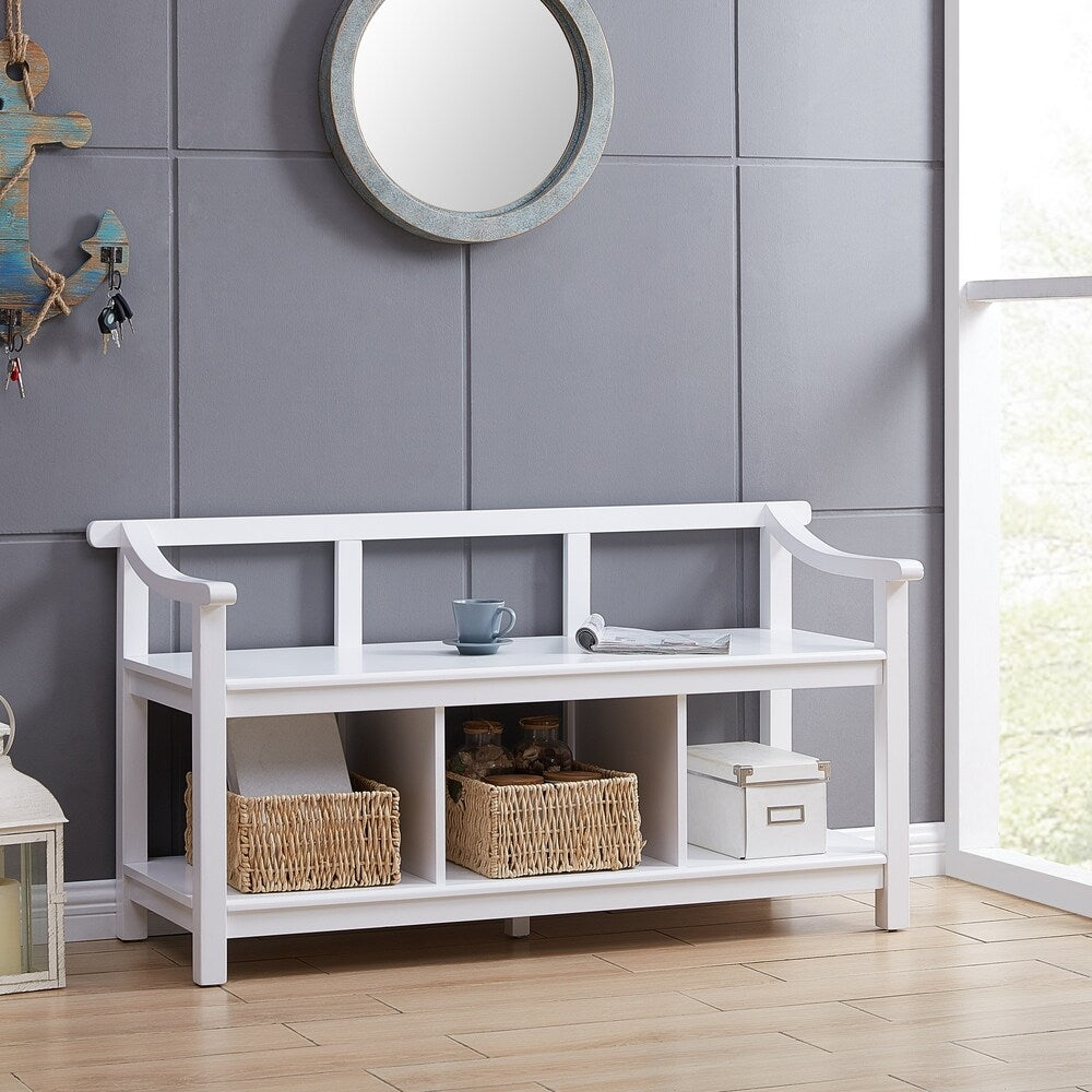 Porch & Den Sylvester White Entryway Storage Bench