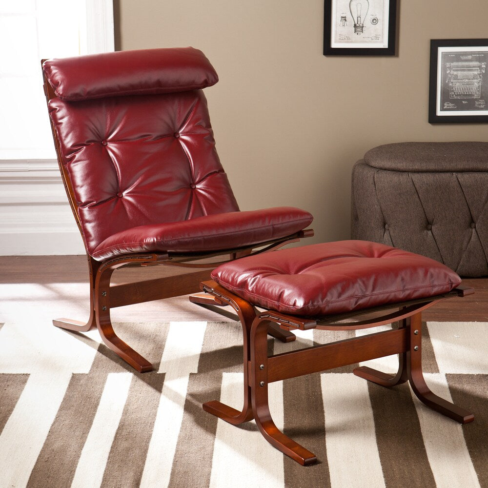 SEI Furniture Westbrook Ruby Red Chair and Ottoman