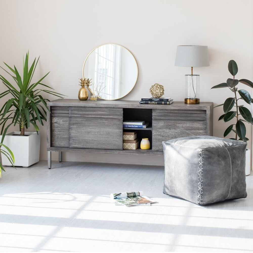 Harper Genuine Leather Pouf