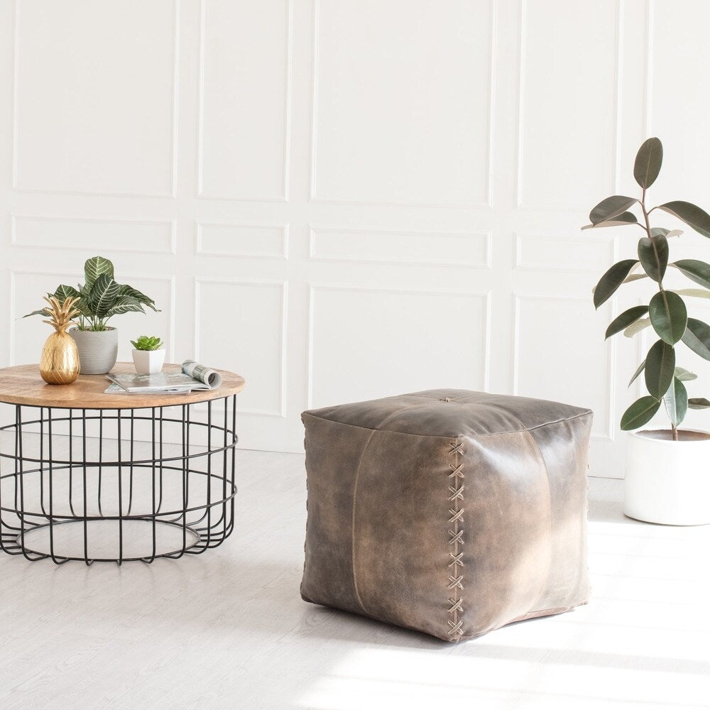 Harper Genuine Leather Pouf