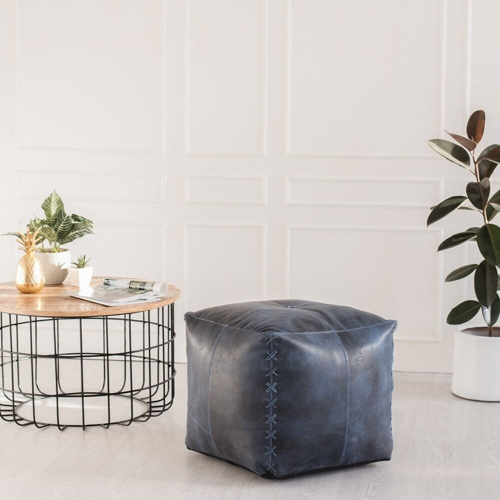 Harper Genuine Leather Pouf