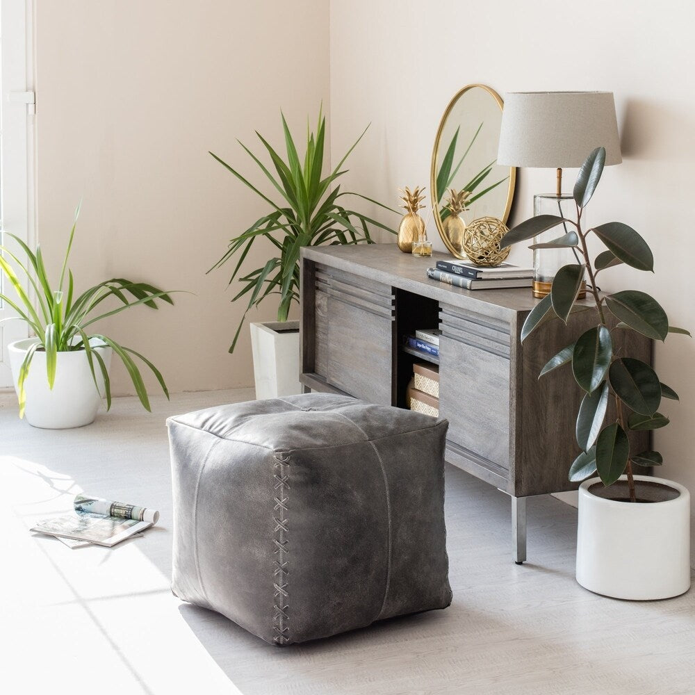 Harper Genuine Leather Pouf