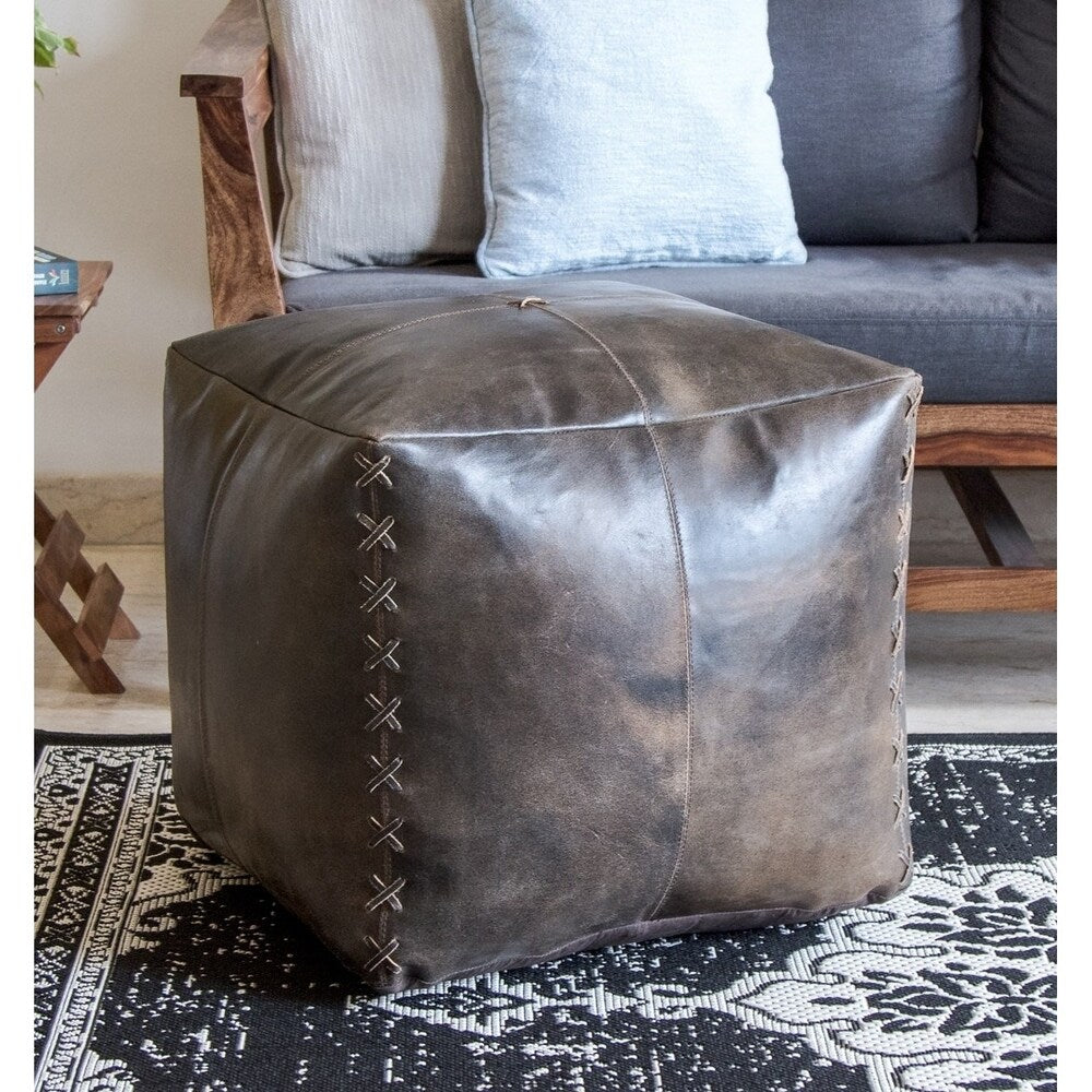 Harper Genuine Leather Pouf