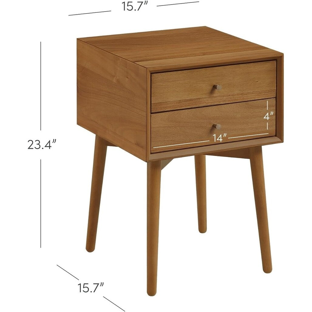 Harper Mid-Century Wood Nightstand with 2-Drawers, Small Side 15.7"D x 15.7"W x 23.4"H