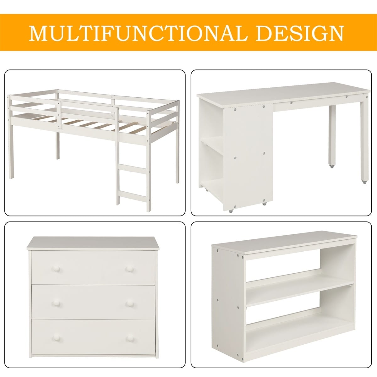 Harper & Bright Designs Wood Twin Low Study Loft Bed