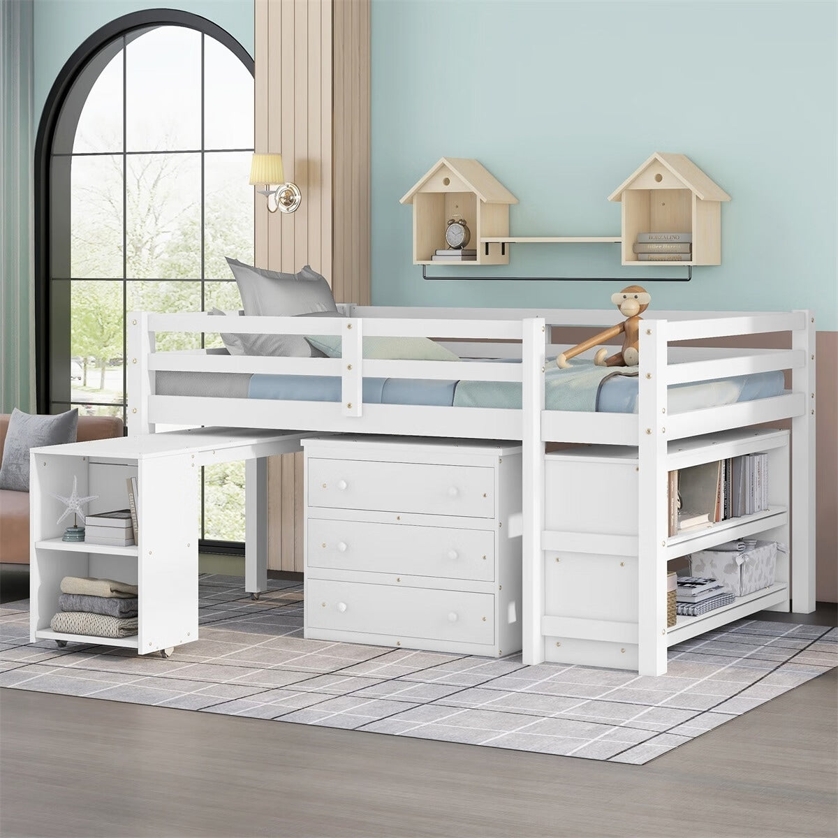 Harper & Bright Designs Wood Twin Low Study Loft Bed