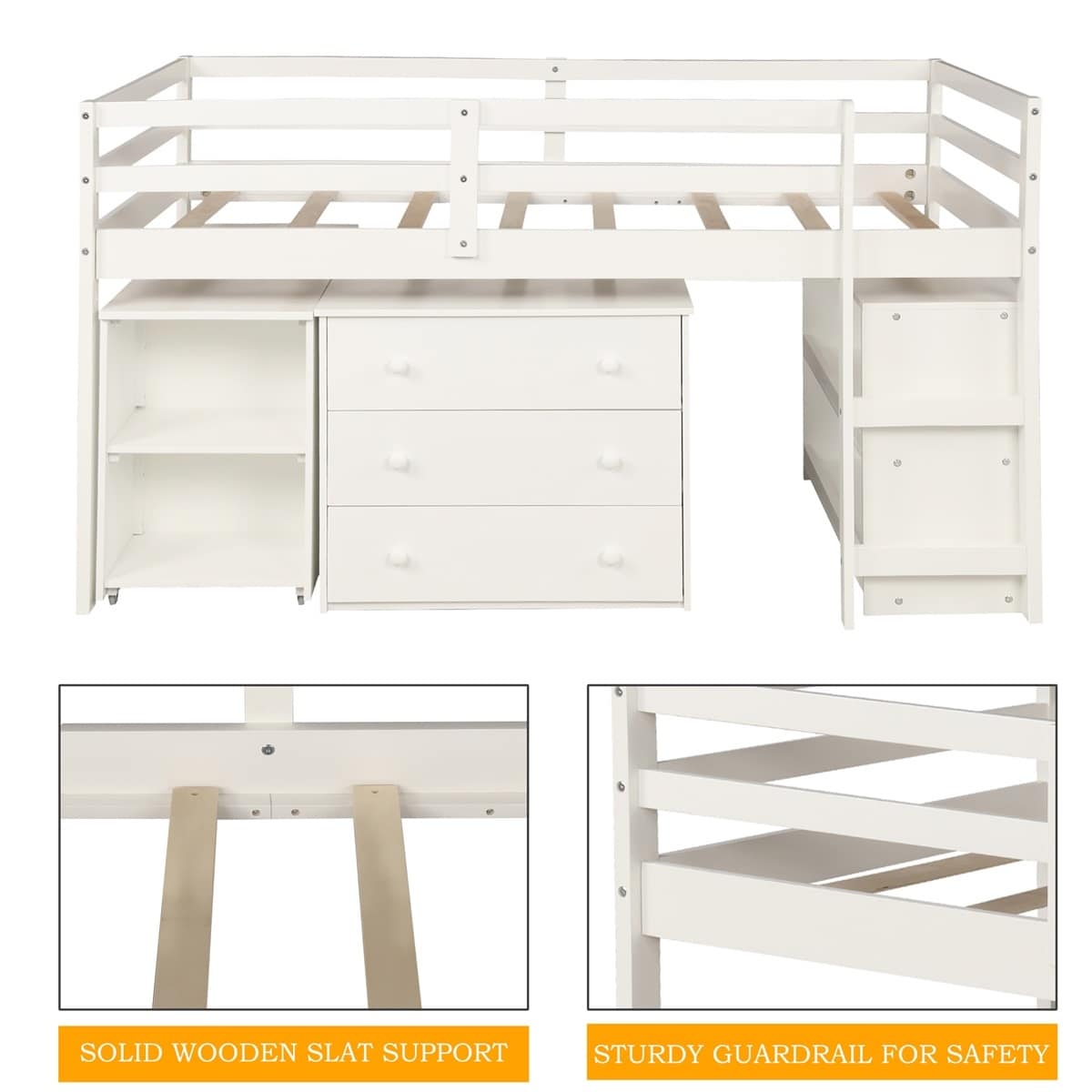 Harper & Bright Designs Wood Twin Low Study Loft Bed
