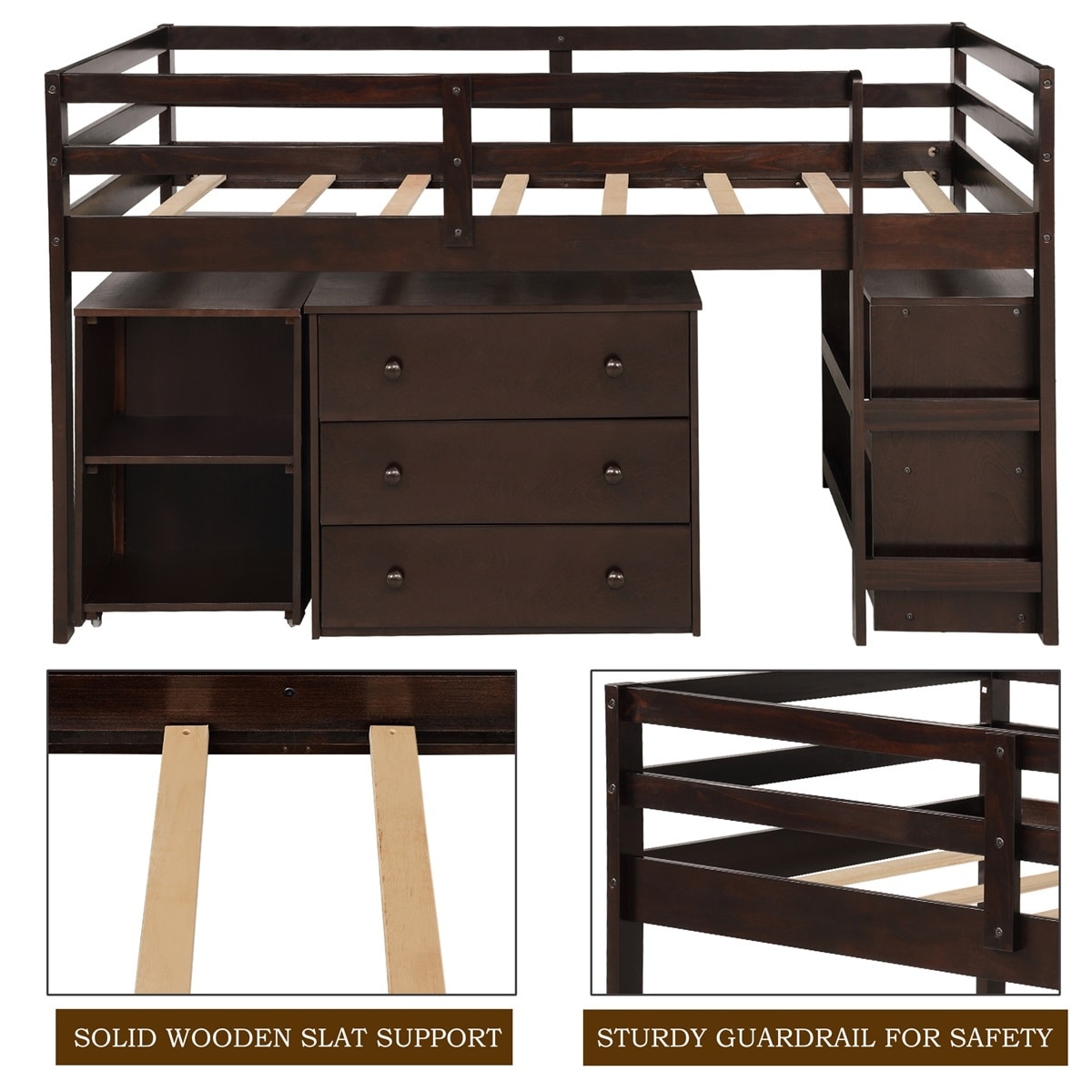 Harper & Bright Designs Wood Twin Low Study Loft Bed