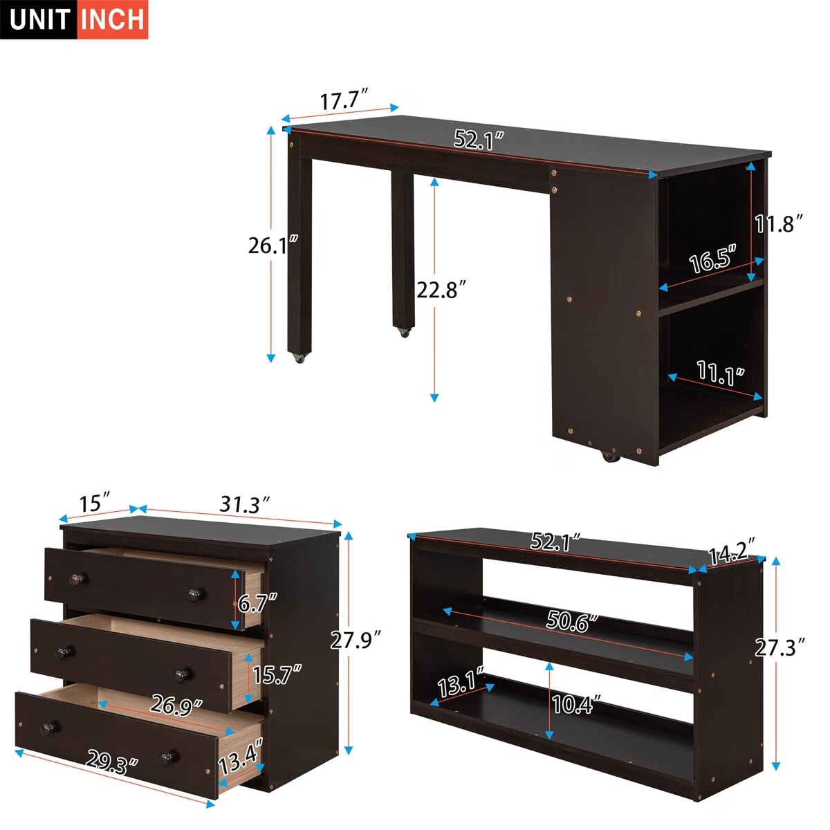Harper & Bright Designs Wood Twin Low Study Loft Bed