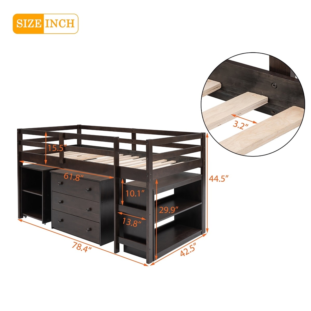 Harper & Bright Designs Wood Twin Low Study Loft Bed