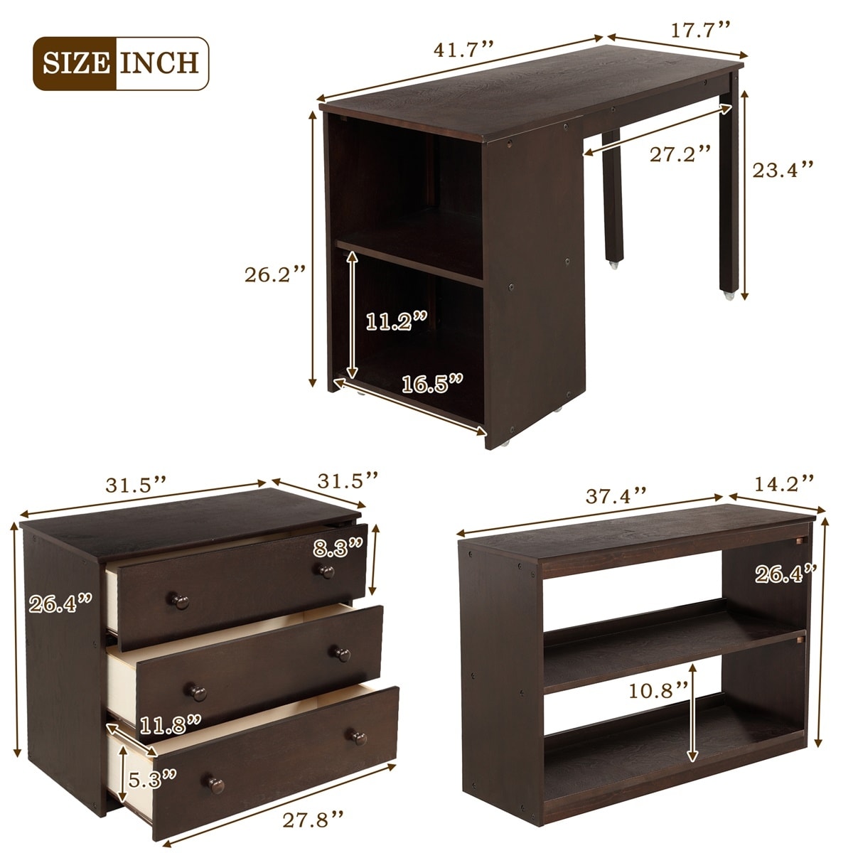 Harper & Bright Designs Wood Twin Low Study Loft Bed