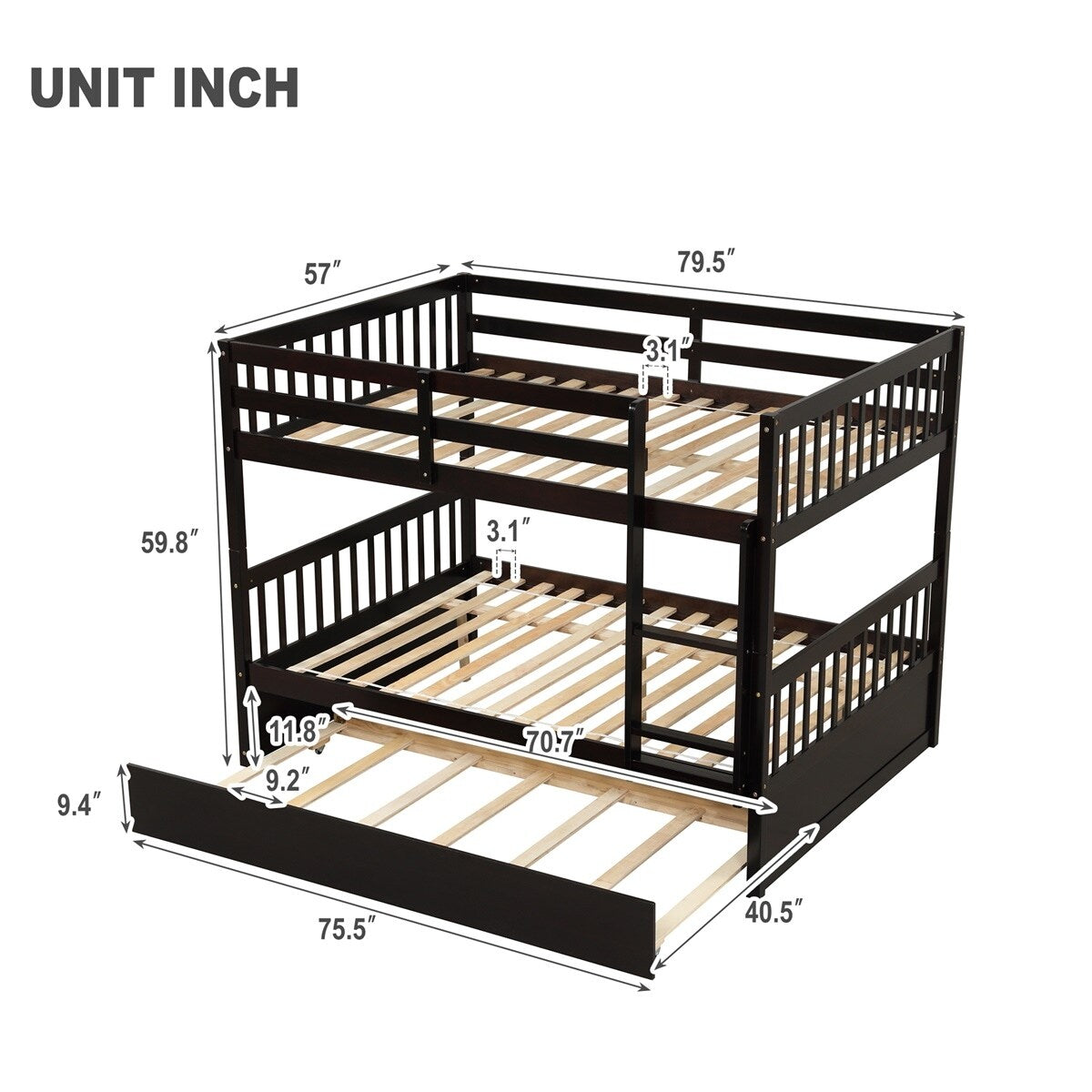 Harper & Bright Full-over-Full Detachable Bunk Bed w/ Twin Trundle