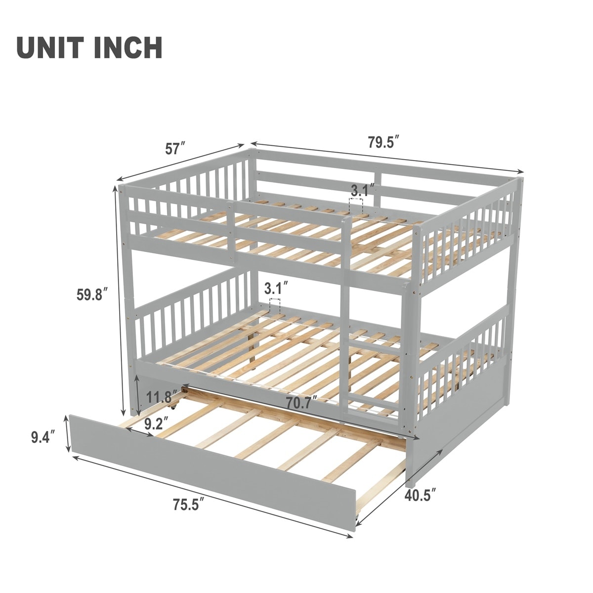 Harper & Bright Full-over-Full Detachable Bunk Bed w/ Twin Trundle