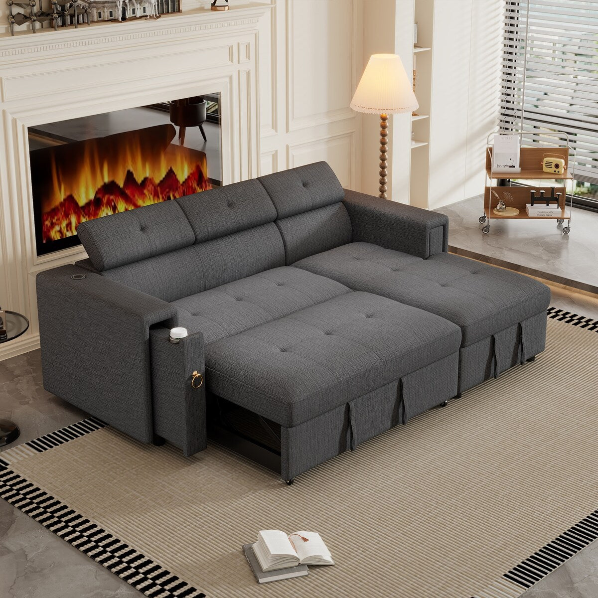 Harper&Bright Designs Multi-Functional Pull-Out Sofa Bed with Adjustable Headrest