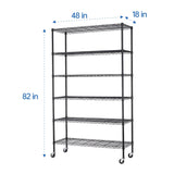 Furniture of America 6-Tier Heavy Duty Wire Shelving Rack, 48 x 18 x 82 NSF Certified, Includes Wheels, Black