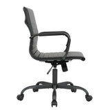 Harris Leather Adjustable Mid-Back Office Swivel Chair in Black Metal Frame for Home Conference Desk Computer Chair