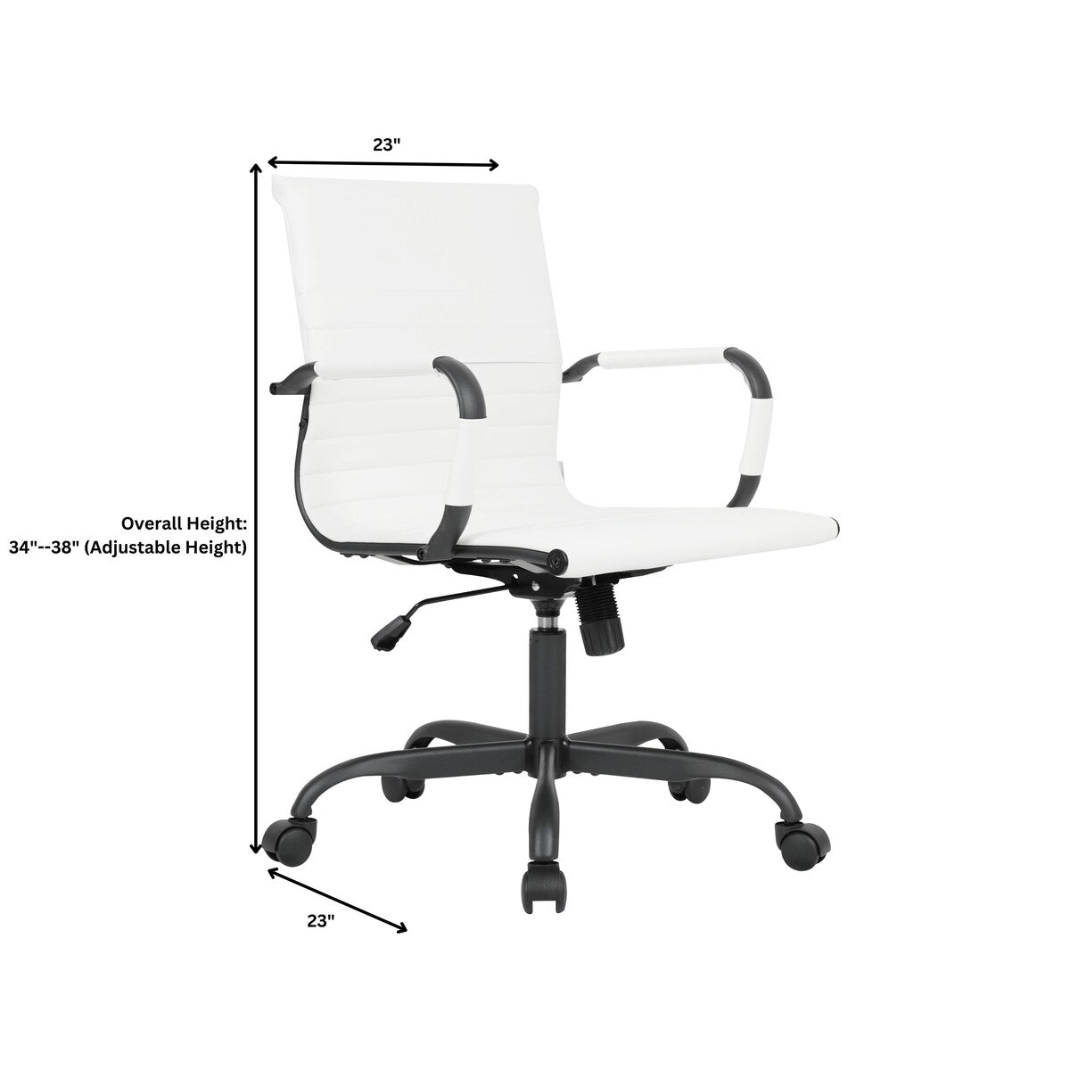 Harris Leather Adjustable Mid-Back Office Swivel Chair in Black Metal Frame for Home Conference Desk Computer Chair