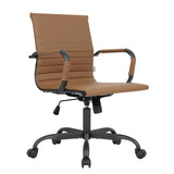 Harris Leather Adjustable Mid-Back Office Swivel Chair in Black Metal Frame for Home Conference Desk Computer Chair