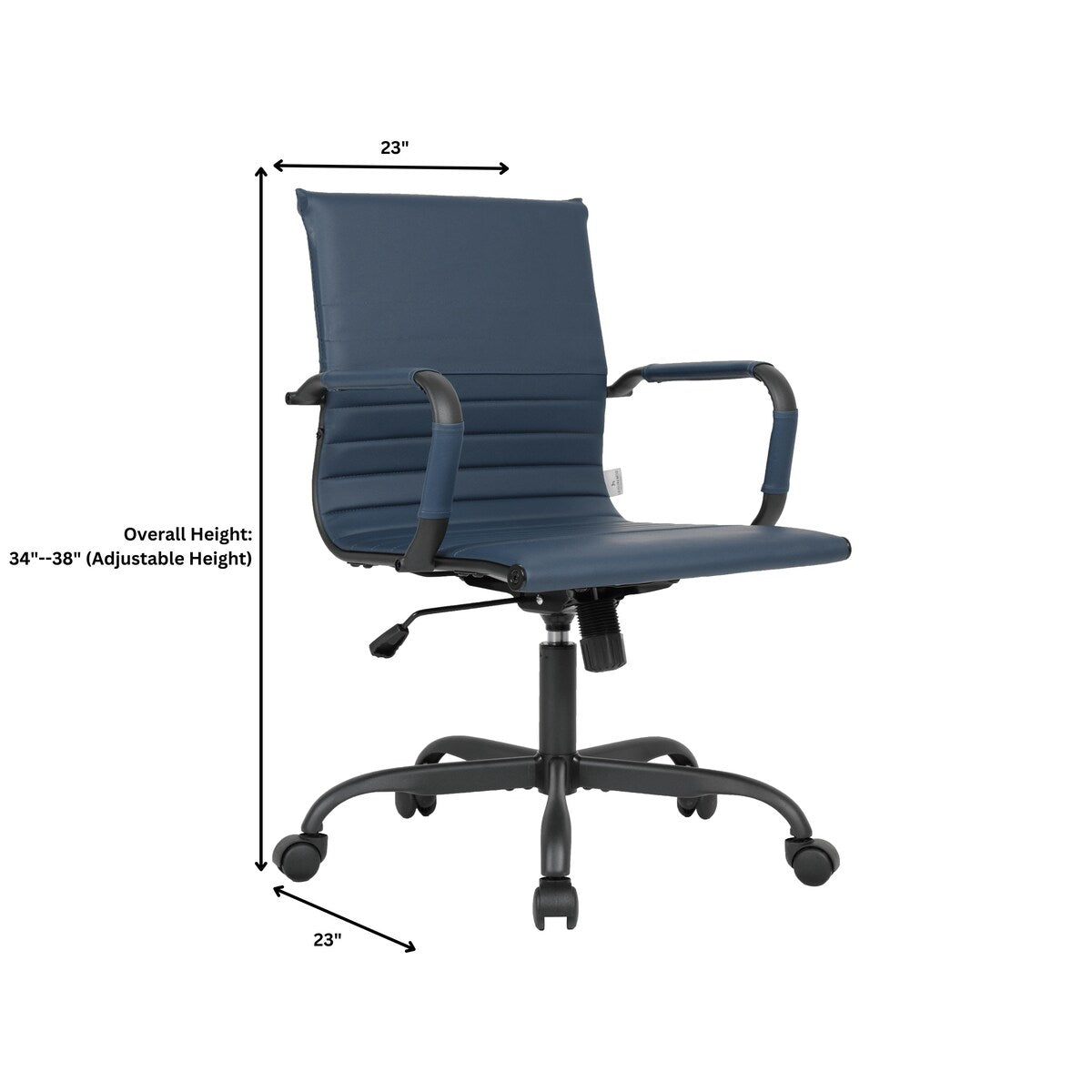 Harris Leather Adjustable Mid-Back Office Swivel Chair in Black Metal Frame for Home Conference Desk Computer Chair