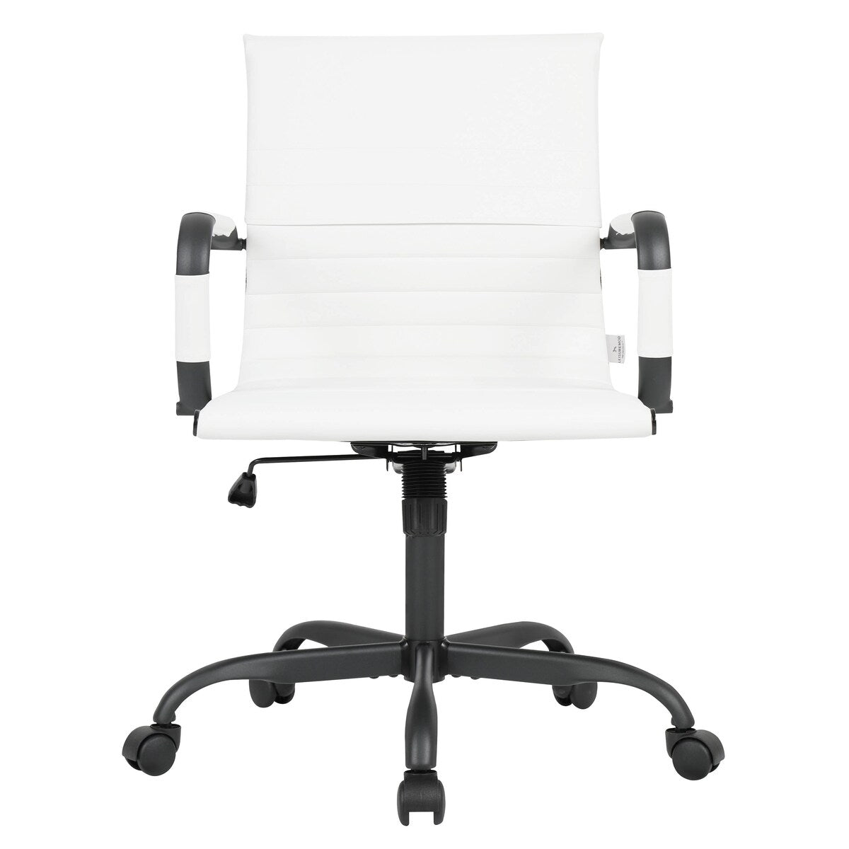 Harris Leather Adjustable Mid-Back Office Swivel Chair in Black Metal Frame for Home Conference Desk Computer Chair