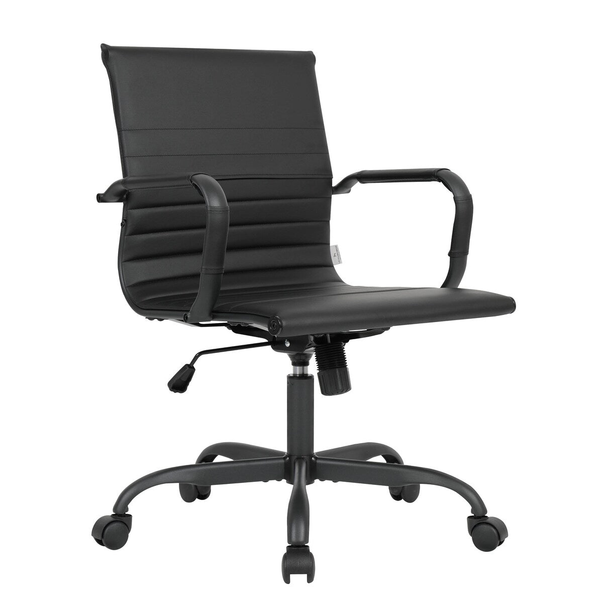 Harris Leather Adjustable Mid-Back Office Swivel Chair in Black Metal Frame for Home Conference Desk Computer Chair