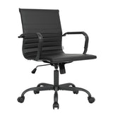 Harris Leather Adjustable Mid-Back Office Swivel Chair in Black Metal Frame for Home Conference Desk Computer Chair