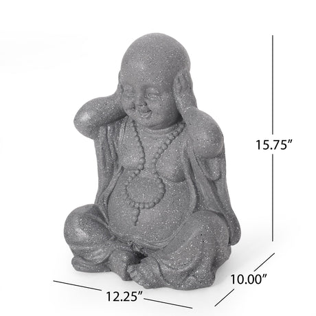 Harrod Outdoor Cast Stone Outdoor Hear No Evil Monk Garden Statue by Christopher Knight Home
