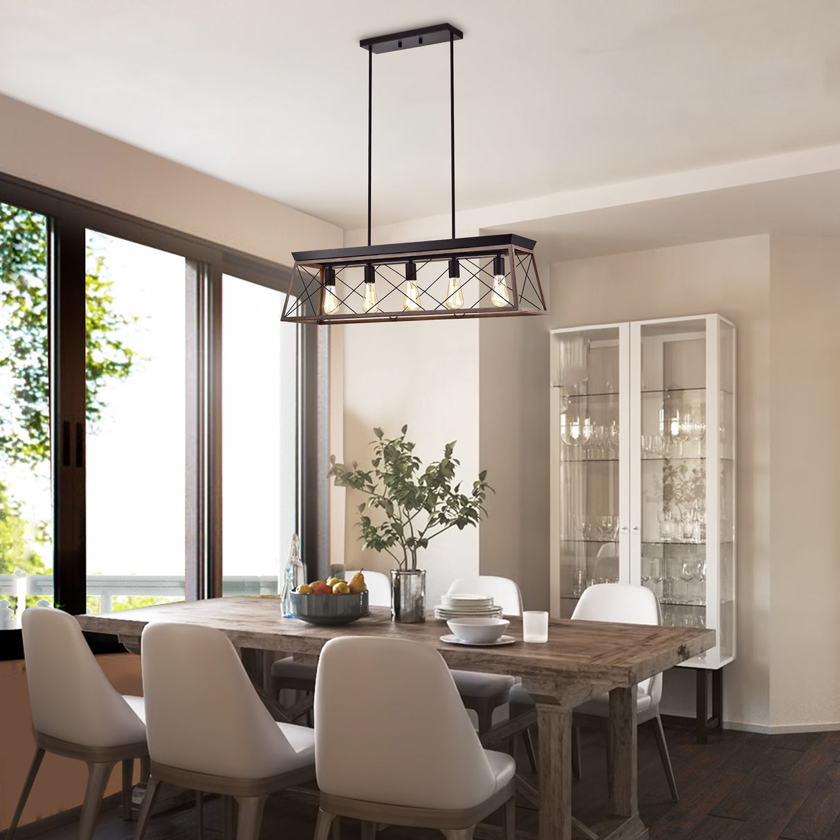 Hamin Oil Rubbed Bronze 5-Light Open-Cage Metal Kitchen Island Chandelier
