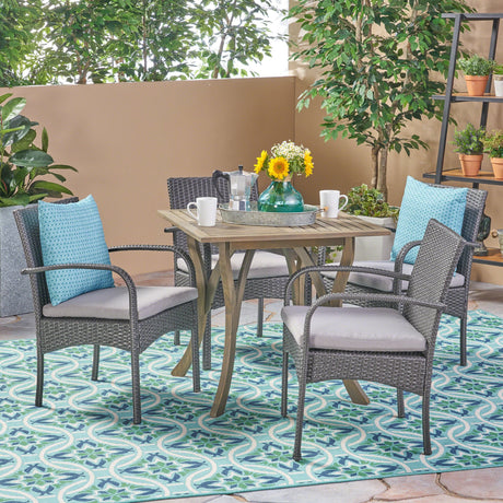 Hartford Acacia Wood and Wicker 5-piece Dining Set by Christopher Knight Home