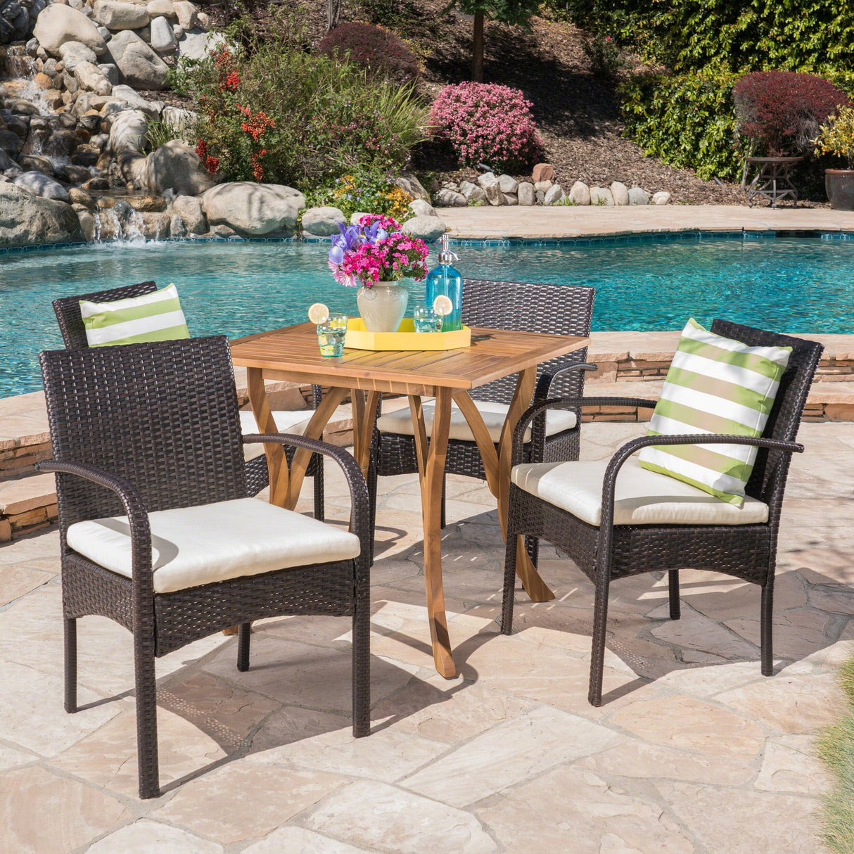 Hartford Acacia Wood and Wicker 5-piece Dining Set by Christopher Knight Home