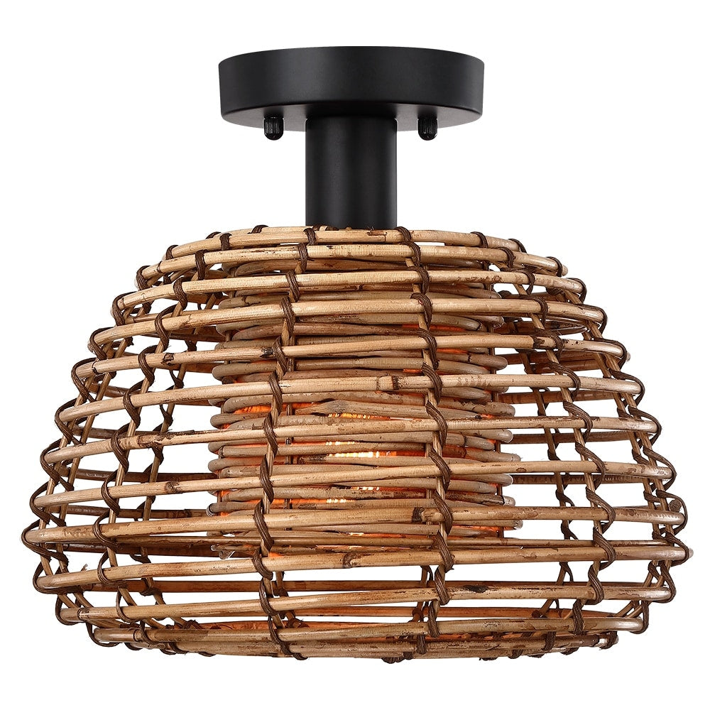 Harvest 12 in. 1-Light Natural Rattan Outdoor Semi-Flush Mount Ceiling Light - 12'' W