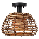 Harvest 12 in. 1-Light Natural Rattan Outdoor Semi-Flush Mount Ceiling Light - 12'' W