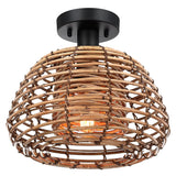 Harvest 12 in. 1-Light Natural Rattan Outdoor Semi-Flush Mount Ceiling Light - 12'' W