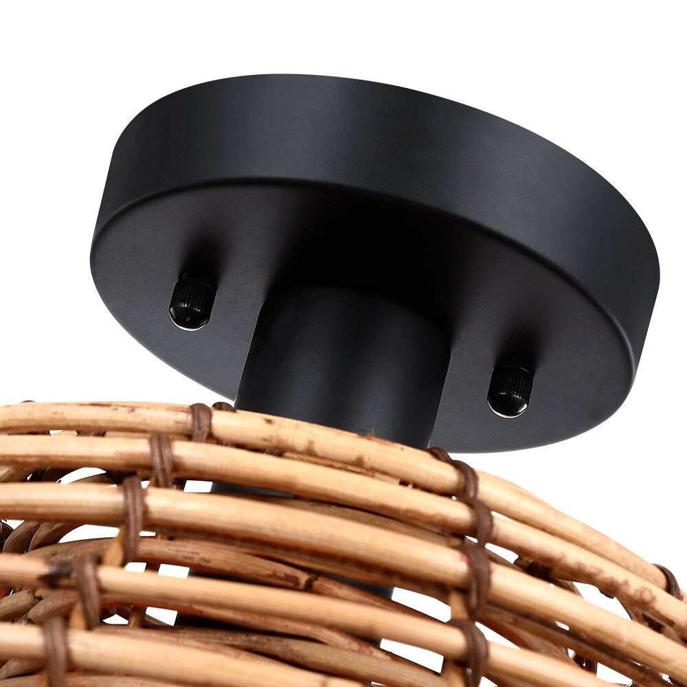 Harvest 12 in. 1-Light Natural Rattan Outdoor Semi-Flush Mount Ceiling Light - 12'' W