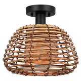 Harvest 12 in. 1-Light Natural Rattan Outdoor Semi-Flush Mount Ceiling Light - 12'' W