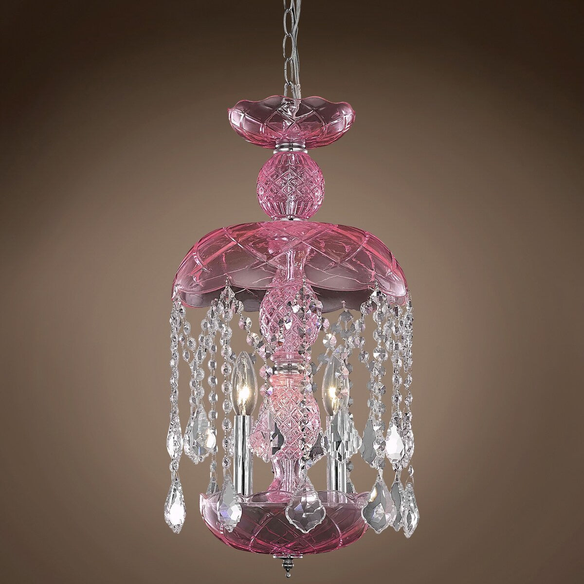 Harvest Design 3 Light 11" Pink Chandelier With Clear European Crystals - 20.50