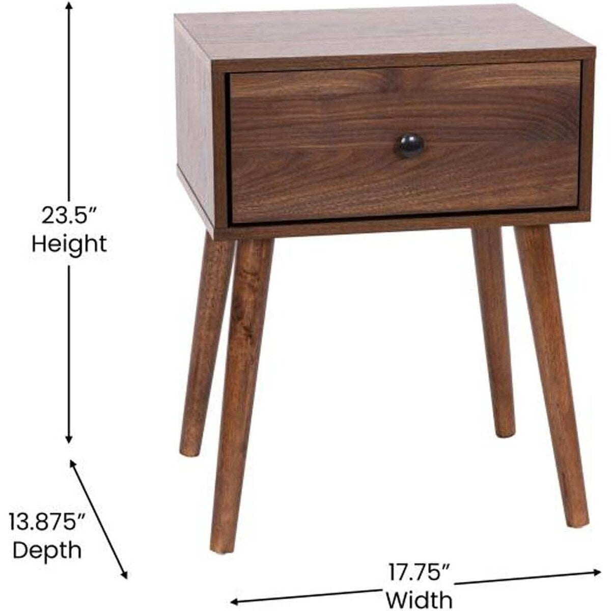 Hatfield Mid-Century Modern Wood Nightstand 13.88"D x 17.75"W x 23.5"H
