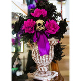Haunted Hill Farm 1.25-ft Halloween Bouquet Decoration Piece with Black and Pink Flowers and Skull