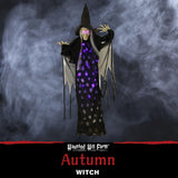 2.5-ft. Hanging Witch, Indoor/Covered Outdoor Halloween Decoration, LED Purple Eyes, Poseable, Autumn