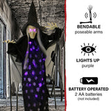 2.5-ft. Hanging Witch, Indoor/Covered Outdoor Halloween Decoration, LED Purple Eyes, Poseable, Autumn