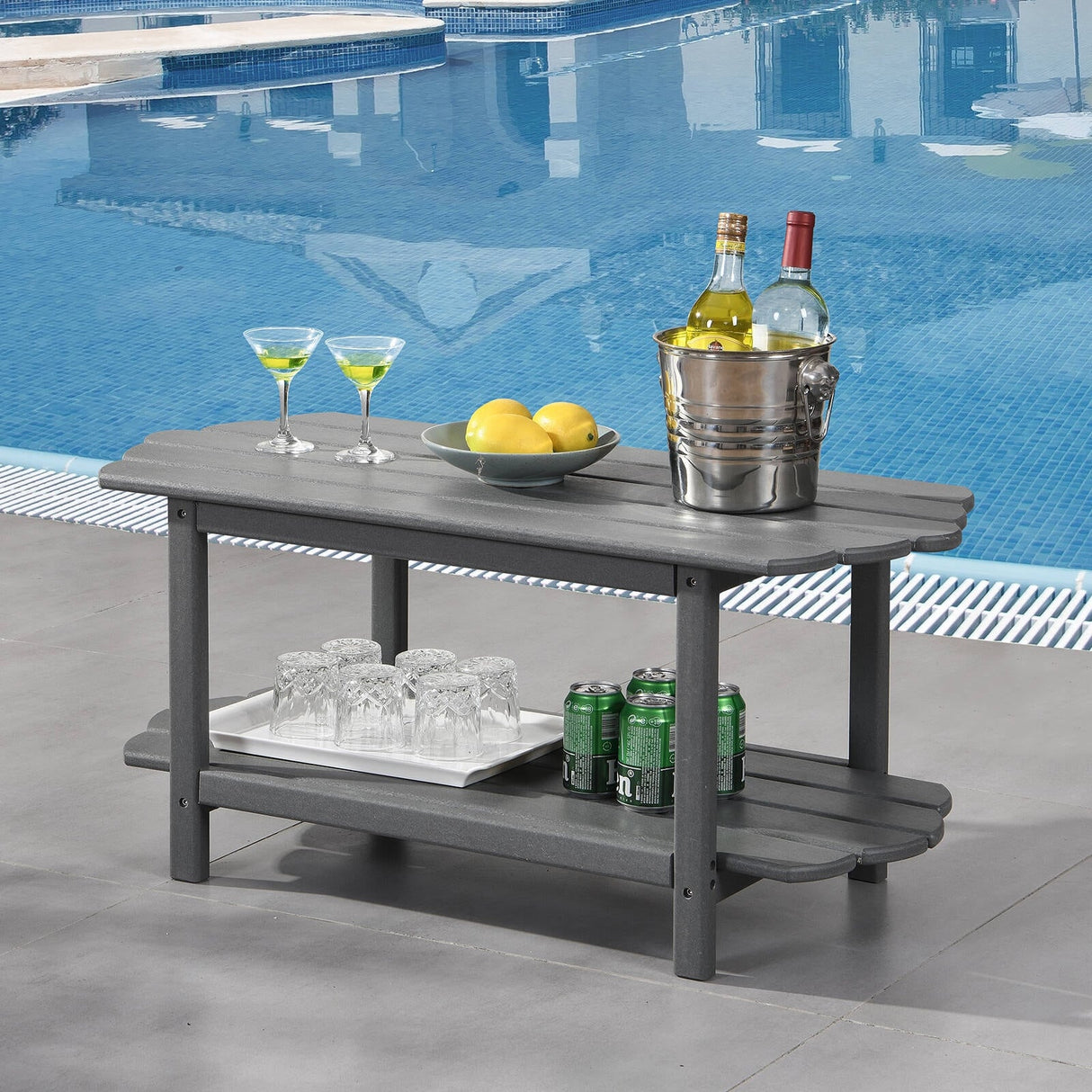 Hausfame 2 Tier Patio Table-Outdoor Coffee Table Adirondack Balcony Table HDPE Deck Table For Backyard Pool