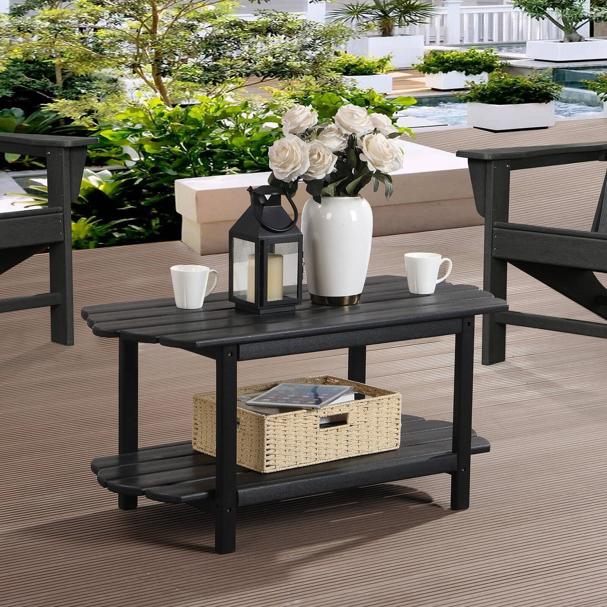 Hausfame 2 Tier Patio Table-Outdoor Coffee Table Adirondack Balcony Table HDPE Deck Table For Backyard Pool