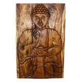 Haussmann Handmade Wood Buddha Wall Panel Sakyamuni Seated 24 in x 36 H Walnut Oil - 24 x 36 x 3