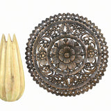 Haussmann® Teak Lotus Panel Inlay Round 60 cm H Black Stain Wax
