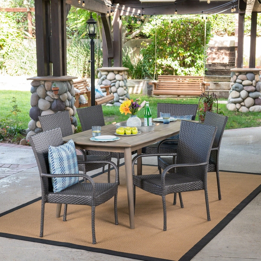 Haven Outdoor 7 Piece Multibrown PE Wicker Dining Set with Rectangular Table by Christopher Knight Home