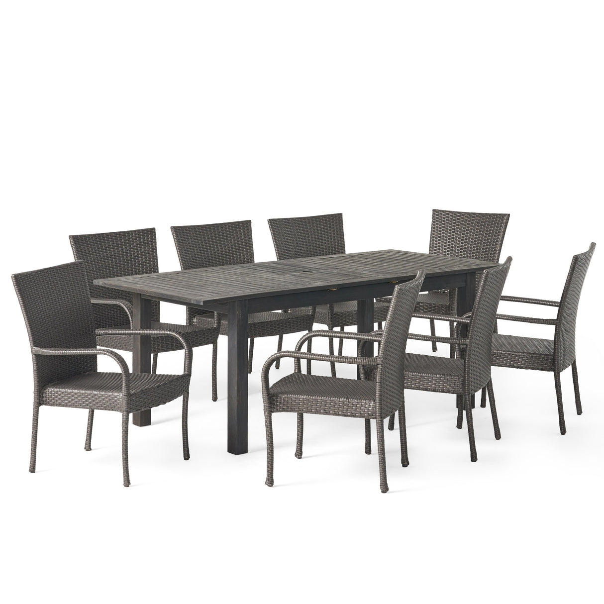 Hayes Outdoor 9 Piece Wood and Wicker Expandable Dining Set by Christopher Knight Home