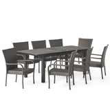 Hayes Outdoor 9 Piece Wood and Wicker Expandable Dining Set by Christopher Knight Home