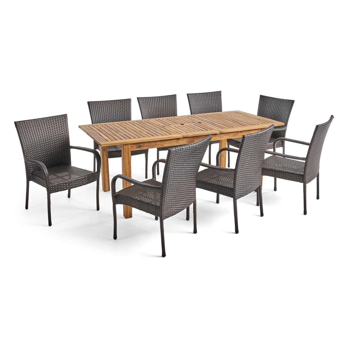 Hayes Outdoor 9 Piece Wood and Wicker Expandable Dining Set by Christopher Knight Home