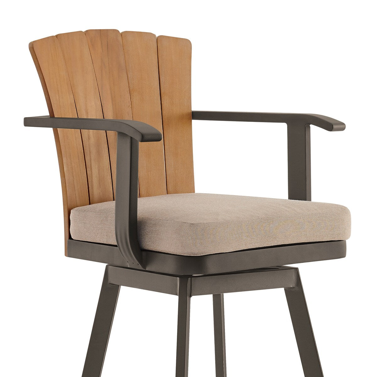 Hazel Solid Teak Wood and Metal Outdoor Patio Bar Height Swivel Adirondack Chair Bar Stool