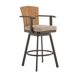 Hazel Solid Teak Wood and Metal Outdoor Patio Bar Height Swivel Adirondack Chair Bar Stool
